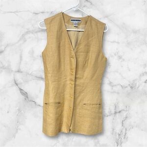 Jennifer Moore vintage light yellow tan Button-Up linen Vest size 6